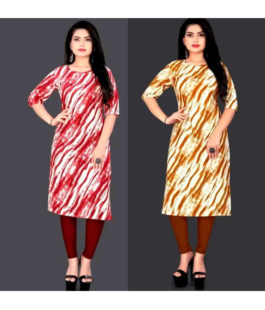     			VACHHARAJ GROUP Crepe Printed Straight Women's Kurti - Red,Yellow ( Pack of 2 )