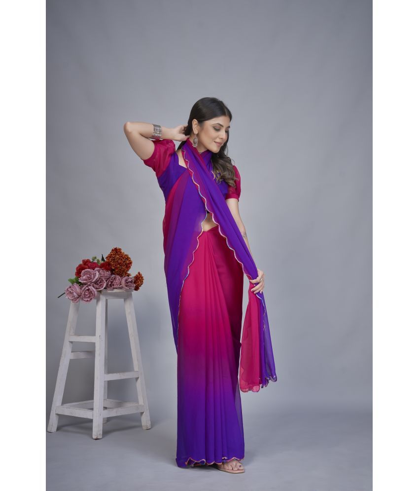     			A TO Z CART Georgette Dyed Saree With Blouse Piece - Magenta ( Pack of 1 )