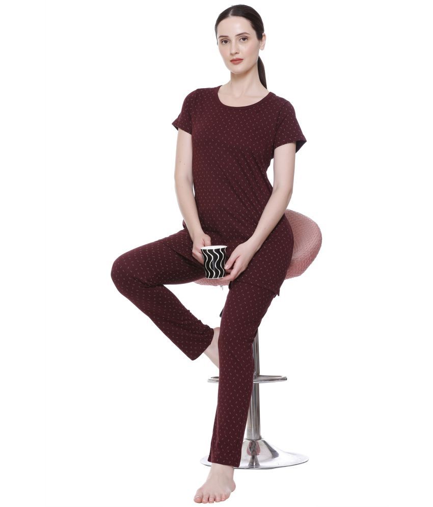     			Elpida Maroon Cotton Blend Women's Nightwear Nightsuit Sets ( Pack of 1 )