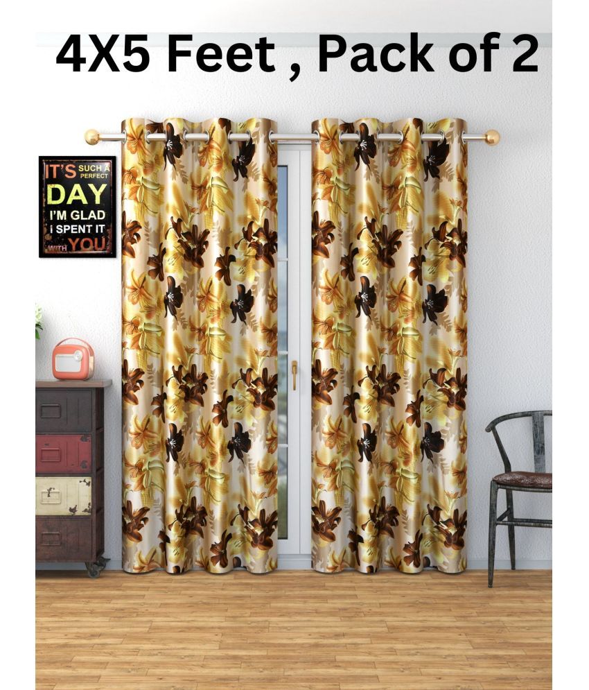     			SWIZIER Floral Printed Room Darkening Eyelet Curtain 5 ft ( Pack of 2 ) - Coffee