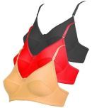 Kiran Enterprises Pack of 3 Cotton Blend Non Padded Women's Everyday Bra ( Beige,Black,Red )