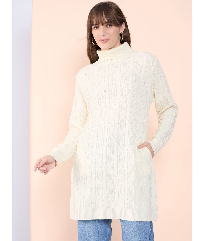     			Clapton Woollen High Neck Women's Cardigans Dress - Off White ( )