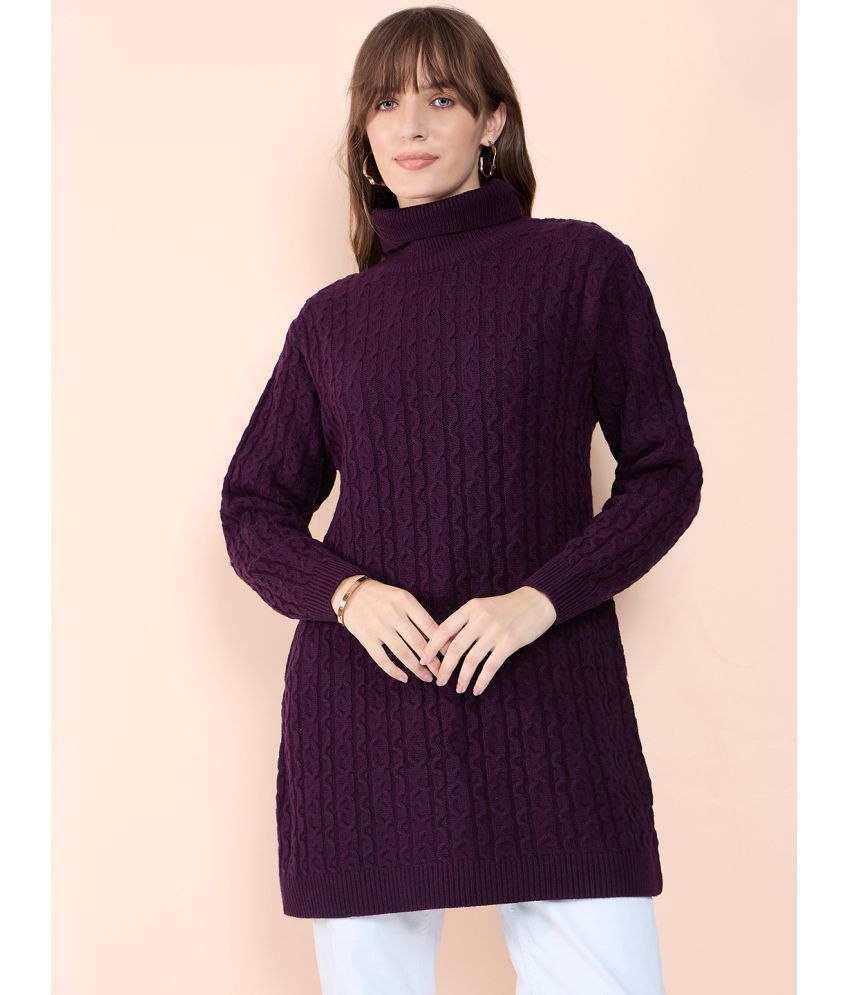     			Clapton Woollen High Neck Women's Cardigans Dress - Purple ( )