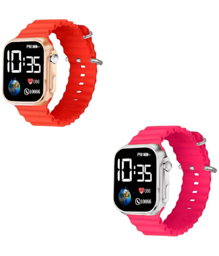     			DECLASSE Red Rubber Digital Womens Watch