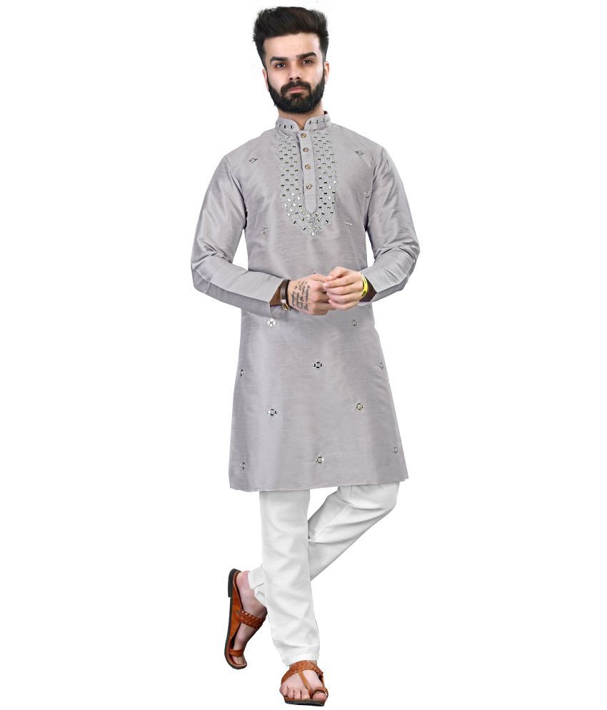     			Fashionfricks Grey Silk Men's Regular Kurta ( Pack of 1 )