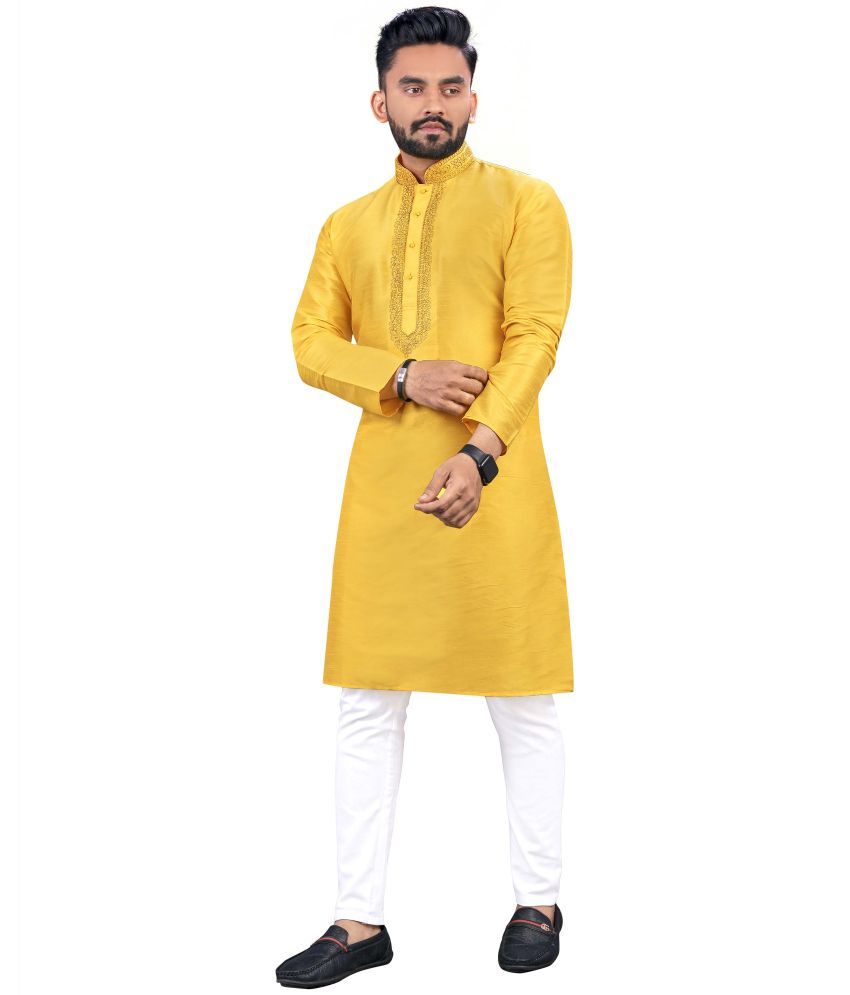     			Fashionfricks Yellow Silk Men's Regular Kurta ( Pack of 1 )