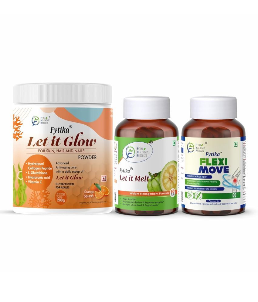     			Fytika Let it Glow Orange Splash, Collagen Powder-200G + Fytika Let it melt with Garcinia Cambogia, Green coffee-60 Tabs + Fytika Flexi Move| Glucosamine, Rosehip Powder extract-60 Tabs