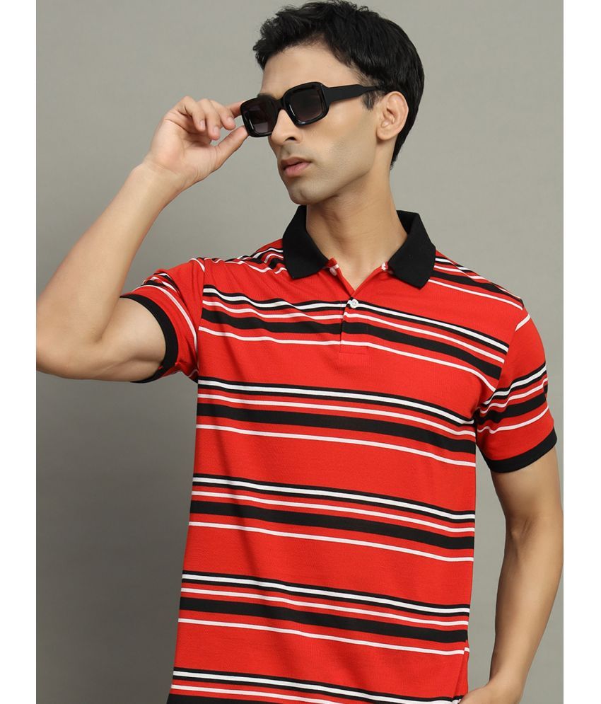     			GET GOLF Cotton Blend Regular Fit Striped Half Sleeves Men's Polo T Shirt - Red ( Pack of 1 )