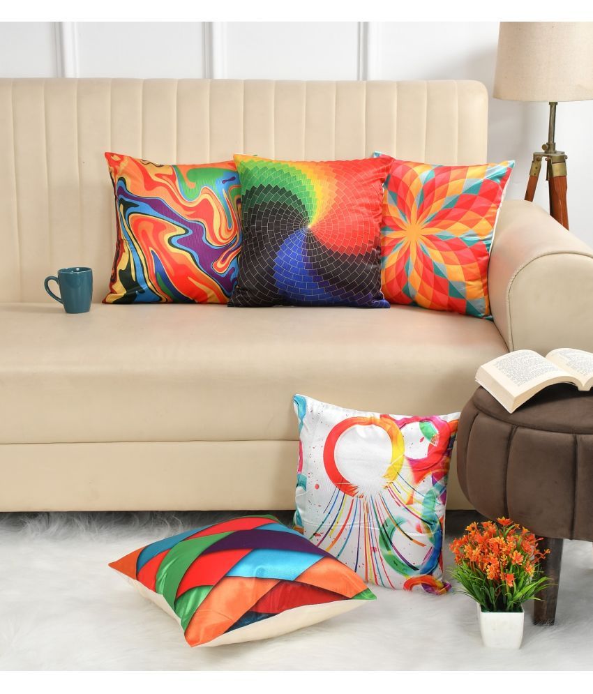     			GoCose Home Set of 5 Cotton Floral Printed Square Cushion Cover (40X40)cm - Multicolor