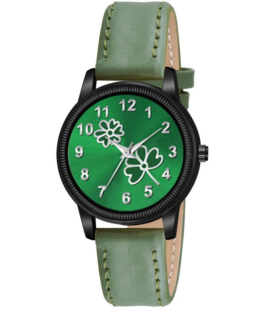     			KIARVI GALLERY Green Leather Analog Womens Watch