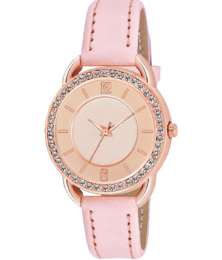     			KIARVI GALLERY Pink Leather Analog Womens Watch