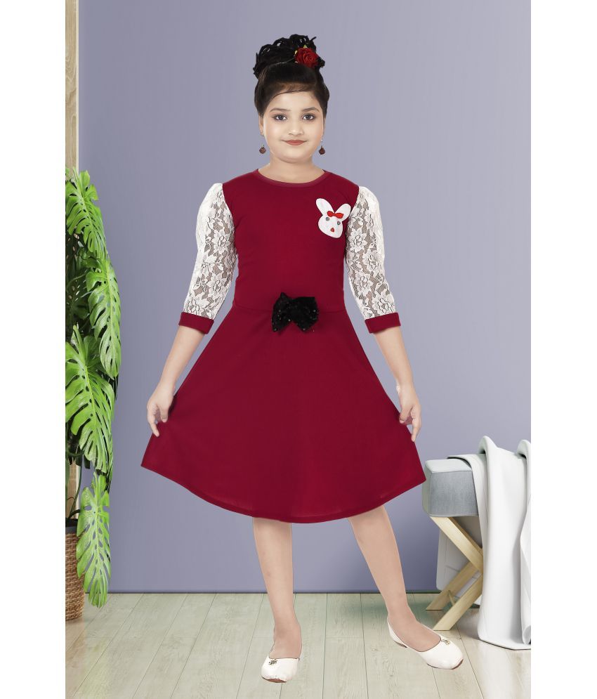     			NIPU CREATION Maroon Cotton Blend Girls A-line Dress ( Pack of 1 )