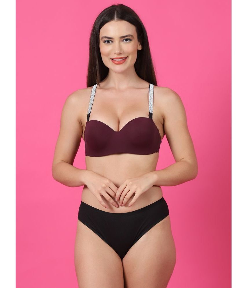     			PrettyCat Burgundy Hot Lingerie Polyester Women's Bra & Panty Set ( Pack of 1 )