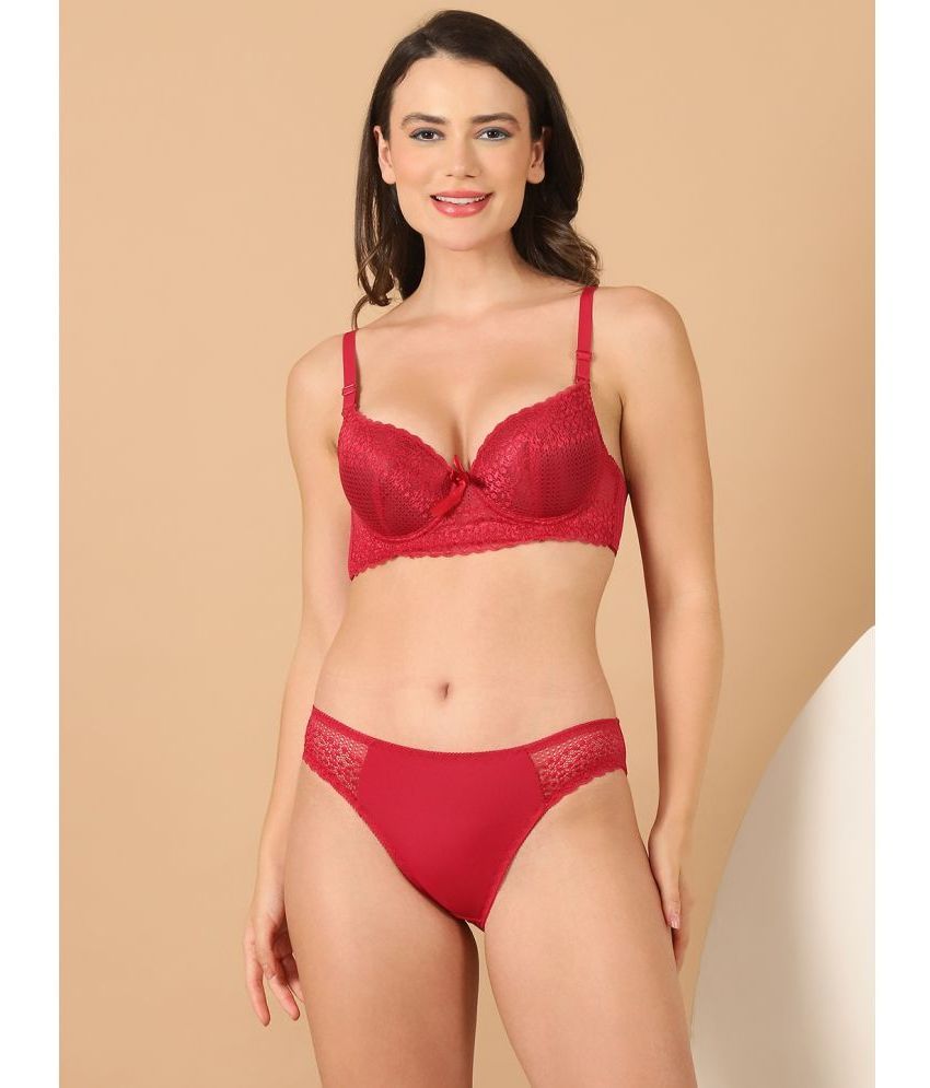     			PrettyCat Maroon Hot Lingerie Lace Women's Bra & Panty Set ( Pack of 1 )