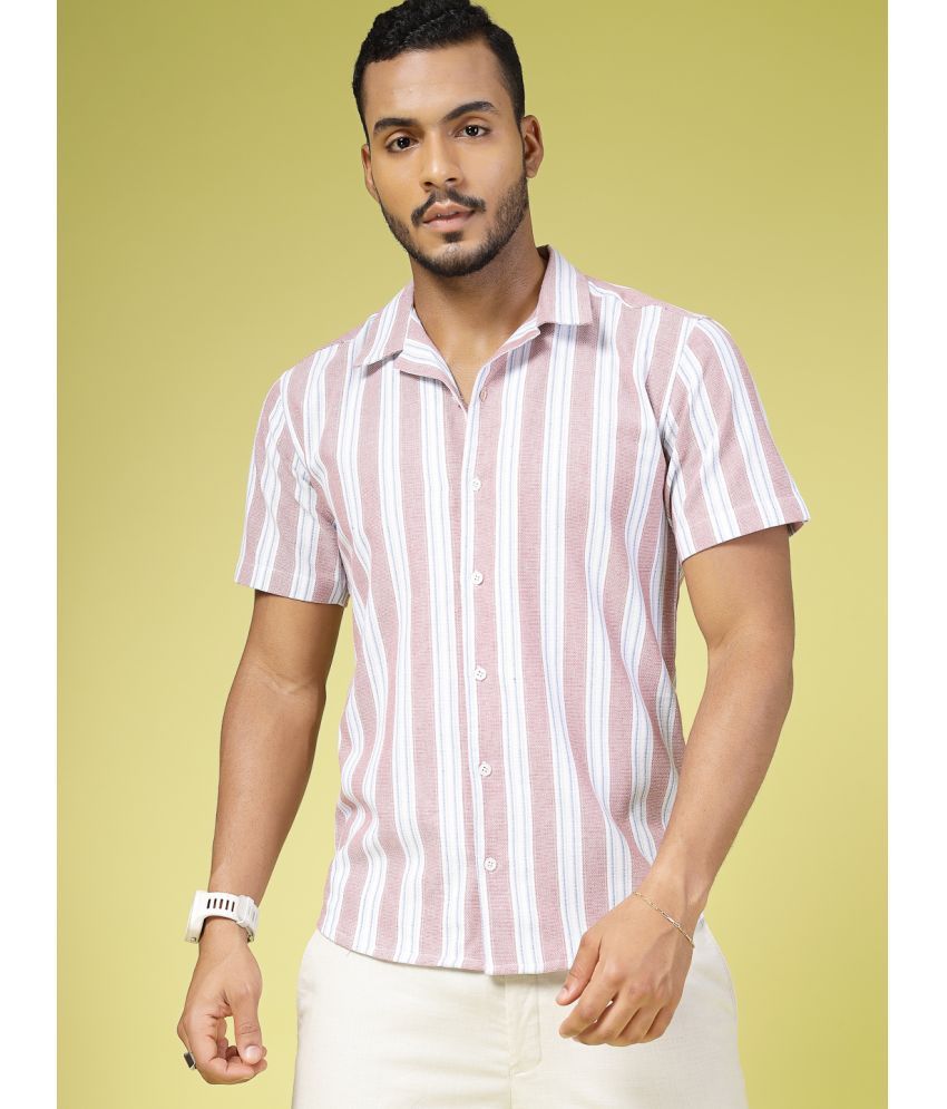     			Rigo Cotton Blend Slim Fit Striped Half Sleeves Men's Casual Shirt - Pink ( Pack of 1 )