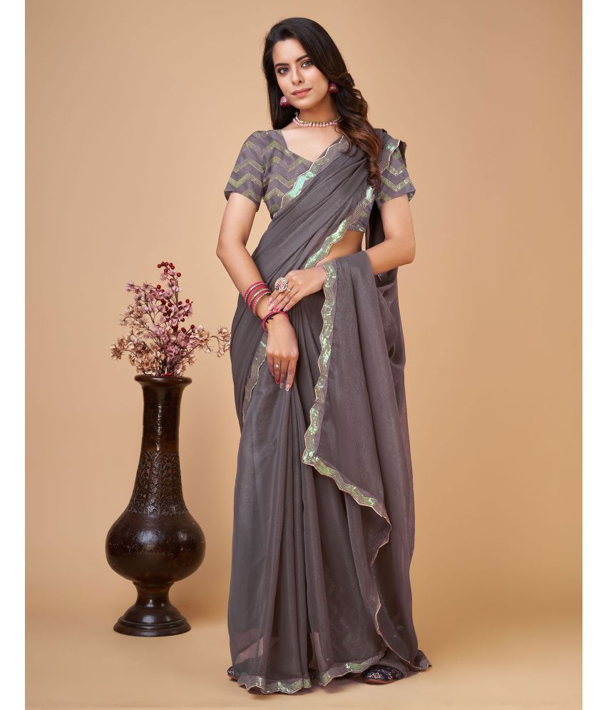     			Samah Chiffon Solid Saree With Blouse Piece - Grey ( Pack of 1 )