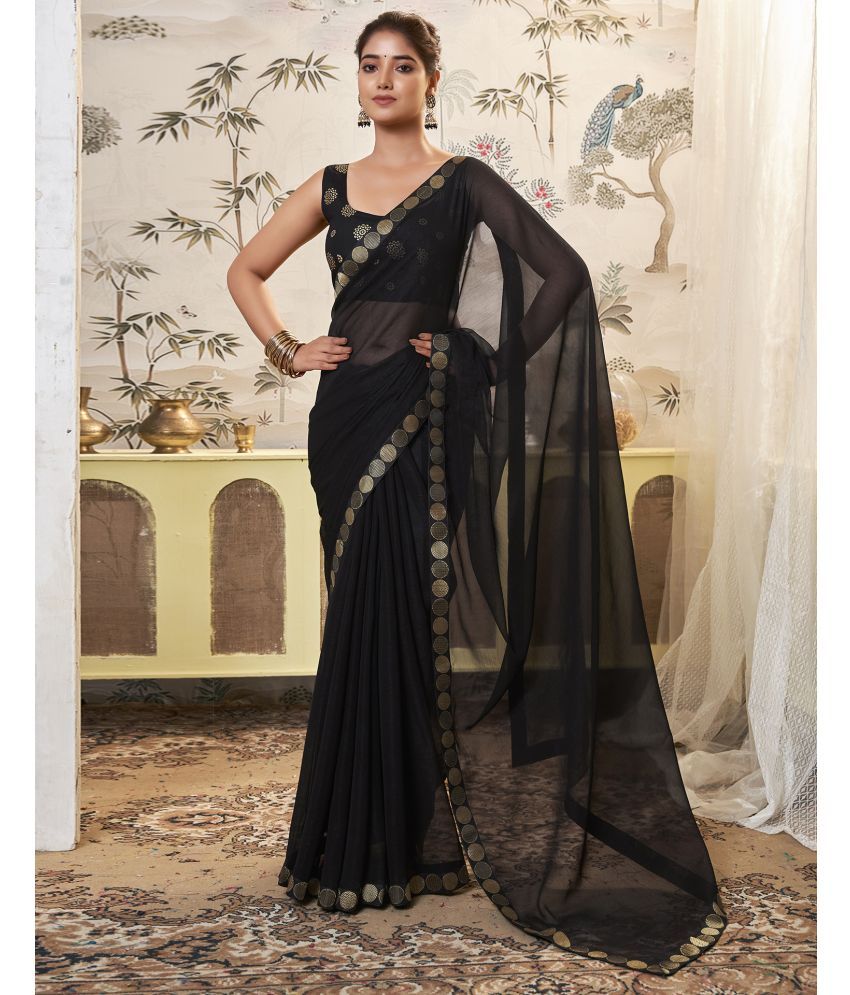     			Samah Chiffon Solid Saree With Blouse Piece - Black ( Pack of 1 )