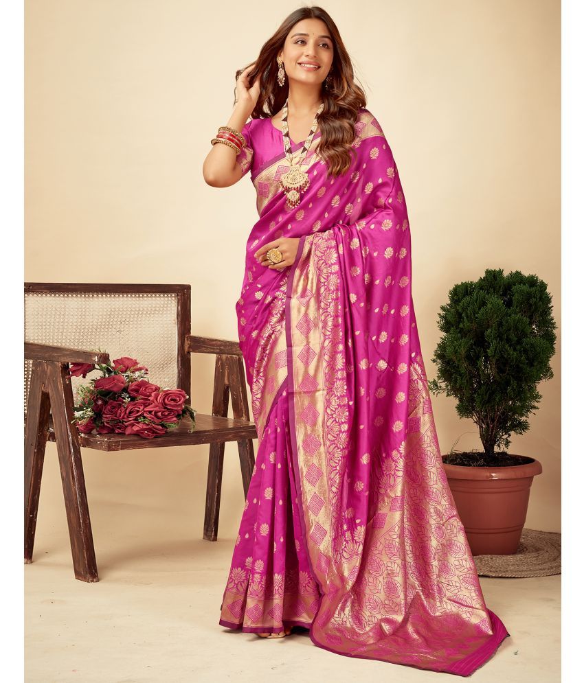     			Samah Silk Blend Self Design Saree With Blouse Piece - Magenta ( Pack of 1 )