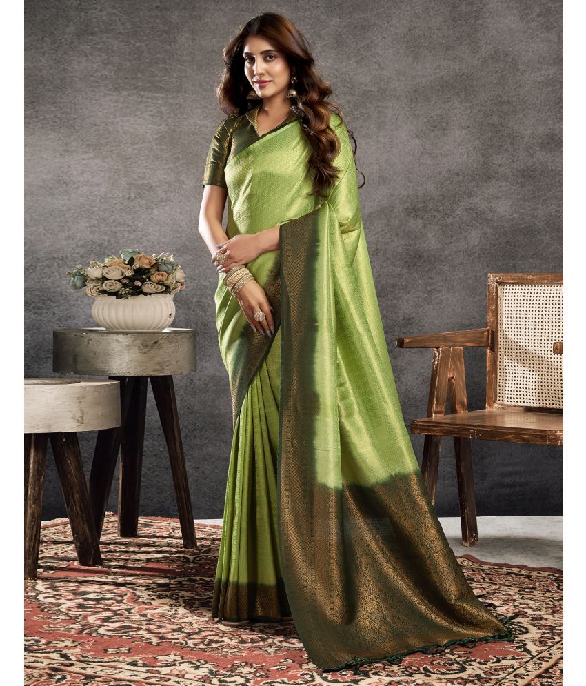     			Samah Silk Blend Self Design Saree With Blouse Piece - Green ( Pack of 1 )