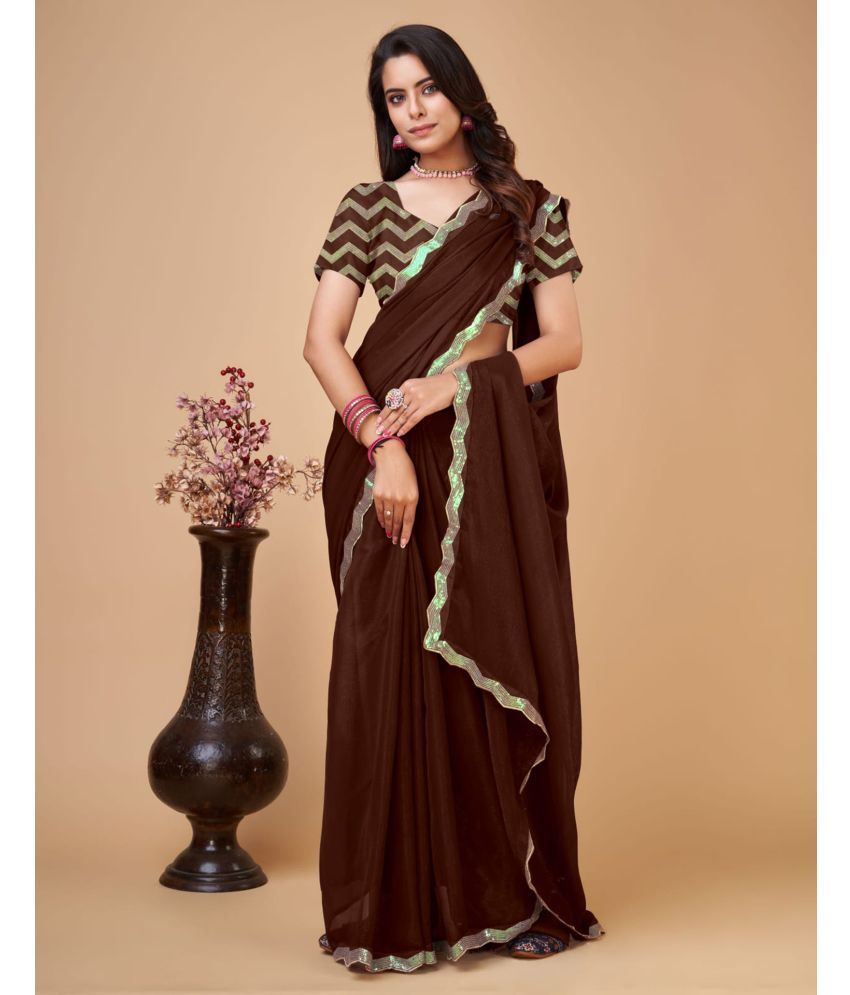     			Satrani Chiffon Solid Saree With Blouse Piece - Brown ( Pack of 1 )