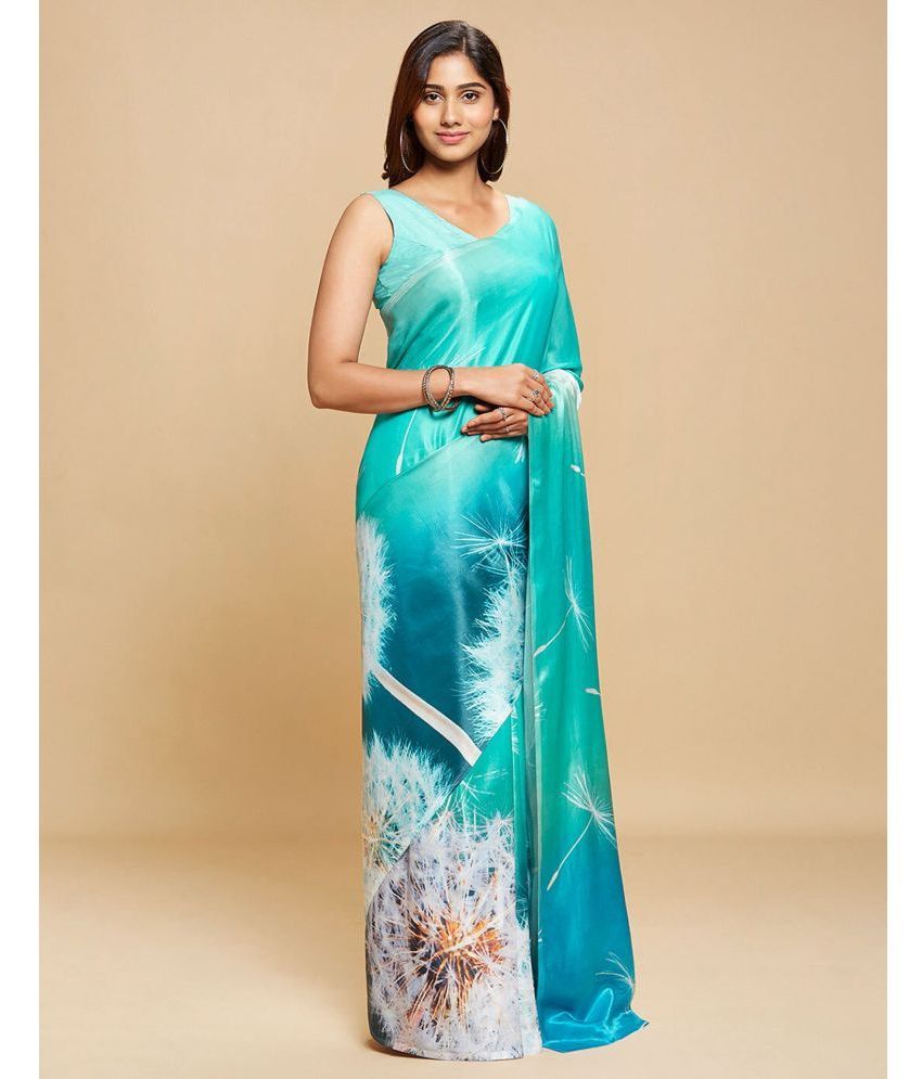     			Satrani Crepe Printed Saree With Blouse Piece - Turquoise ( Pack of 1 )