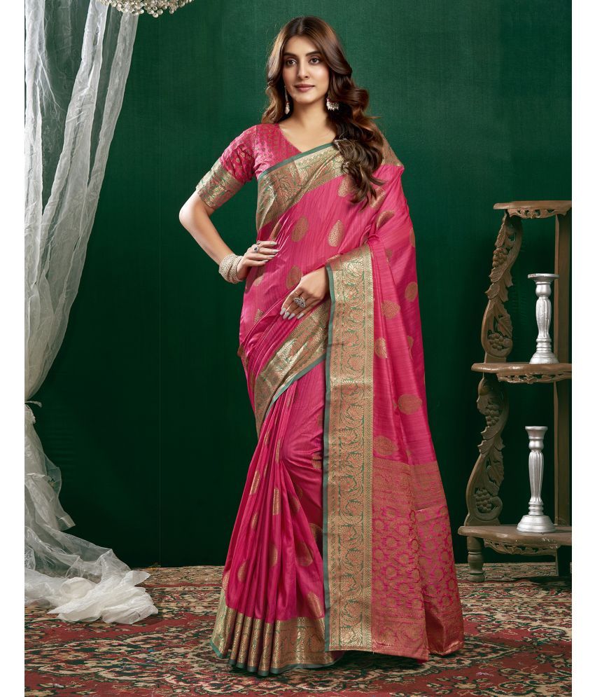     			Satrani Silk Blend Self Design Saree With Blouse Piece - Pink ( Pack of 1 )