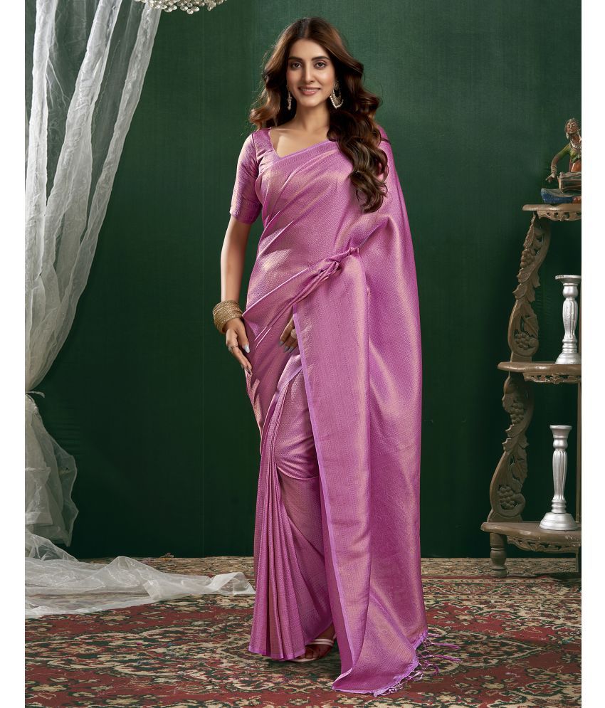     			Satrani Silk Blend Self Design Saree With Blouse Piece - Lavender ( Pack of 1 )