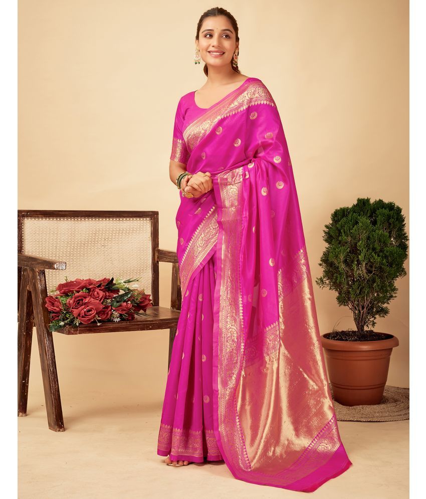     			Satrani Silk Blend Self Design Saree With Blouse Piece - Magenta ( Pack of 1 )