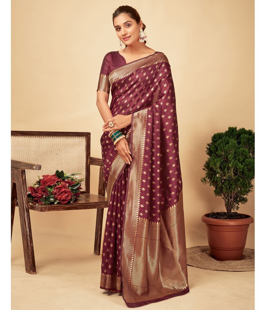     			Satrani Silk Blend Self Design Saree With Blouse Piece - Maroon ( Pack of 1 )