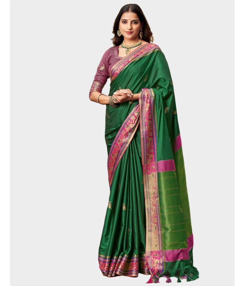     			Satrani Silk Embellished Saree With Blouse Piece - Green ( Pack of 1 )