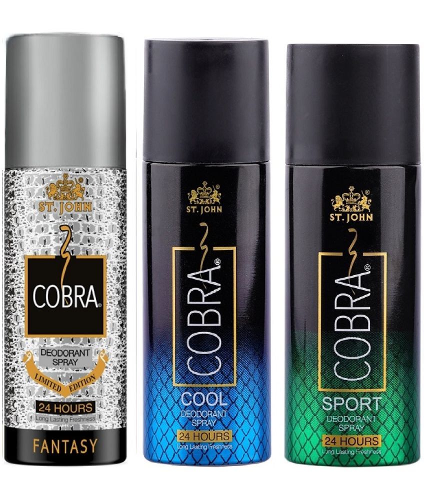     			St. John Cobra Fantasy ,Cool & Sports 150ml Each Deodorant Spray for Men 150 ml ( Pack of 3 )