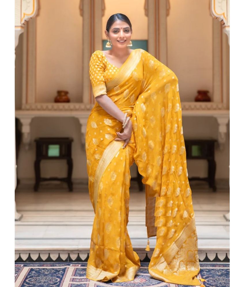     			gufrina Art Silk Woven Saree With Blouse Piece - Yellow ( Pack of 1 )