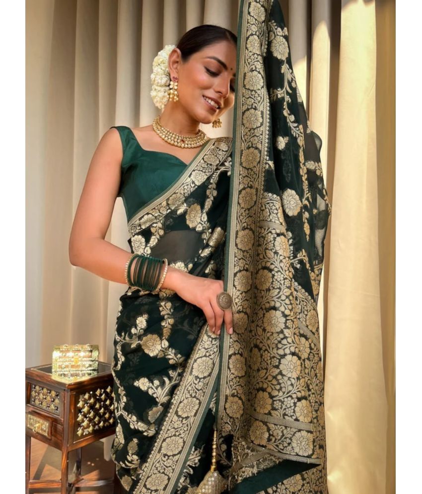     			gufrina Art Silk Woven Saree With Blouse Piece - Green ( Pack of 1 )