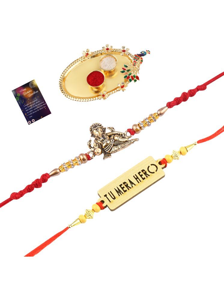     			Bhaiya Rakhi " Tu Mera Hero" Deginer Pendant With Designer Look "GANESH JI"Rakhi Combo For Bhaiya With Roli Chawal And Greeting Card 1 Kankawati Pooja Thali