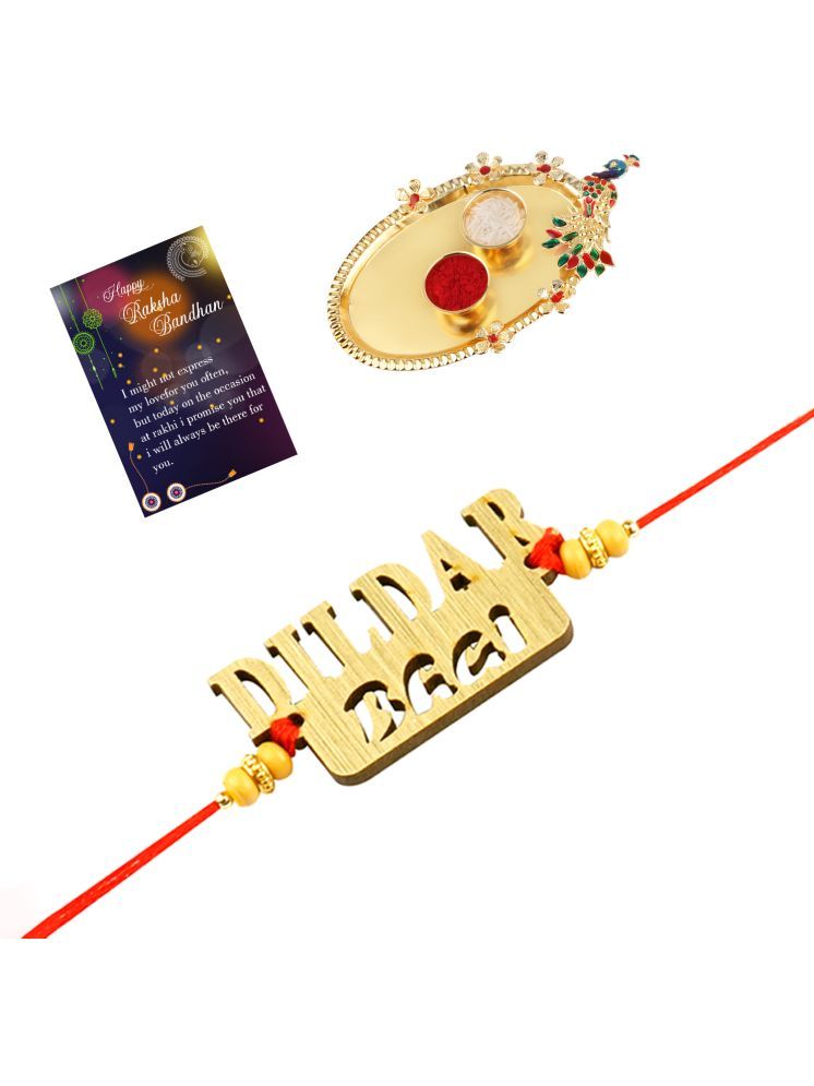     			Classic Designer Look "DILDAR BHAI " Rakhi For Bhaiya/Brother/Bhai With Roli Chawal And 1 Greeting Card 1 Kankawati Pooja Thali