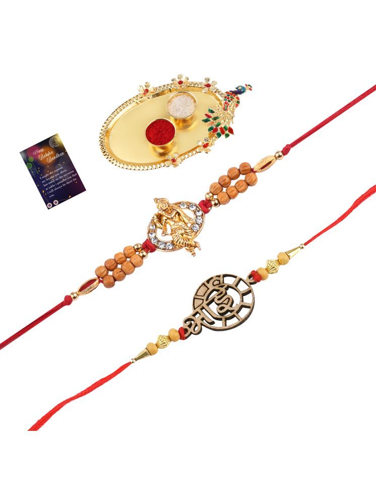     			Elegant Bhaiya Rakhi " BHAI" Designe With Designer Look"KRISHNA JI "Rakhi Combo For Bhaiya With Roli Chawal And Greeting Card 1 Kankawati Pooja Thali