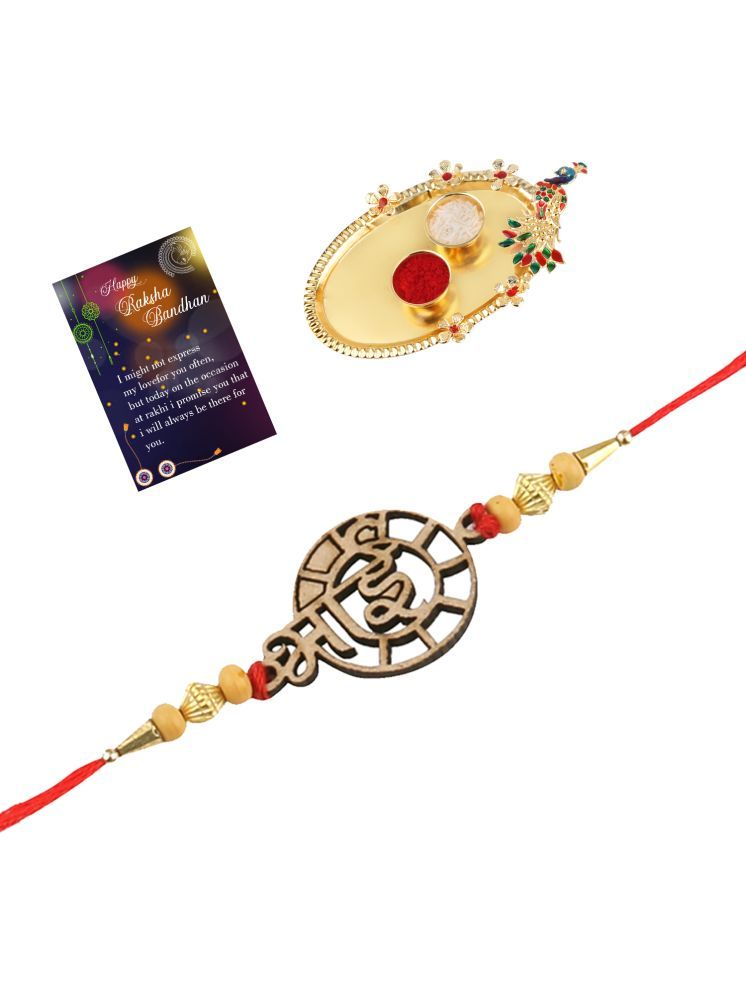     			Elegant Bhaiya Rakhi " BHAI" Designe For Bhaiya/Brother/Bhai With Roli Chawal And 1 Greeting Card 1 Kankawati Pooja Thali