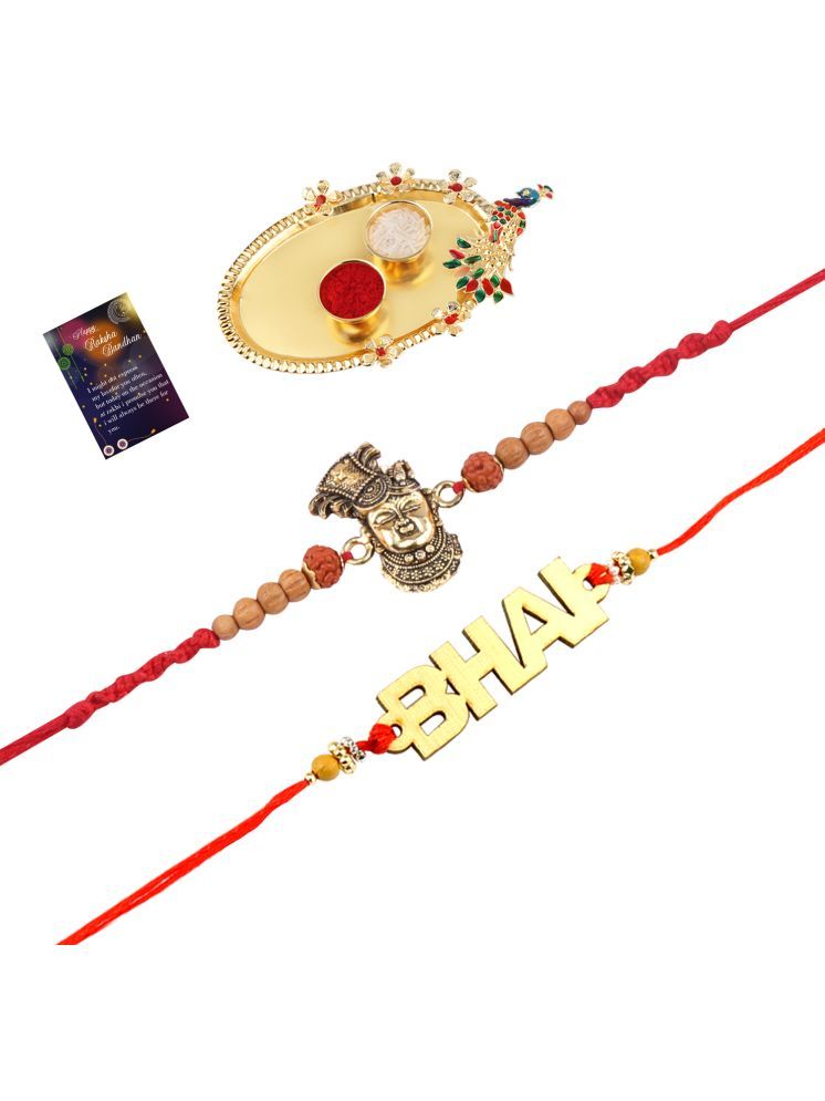     			Elegant Bhaiya Rakhi " BHAI" Designe Rakhi Combo For Bhaiya With Roli Chawal And Greeting Card 1 Kankawati Pooja Thali