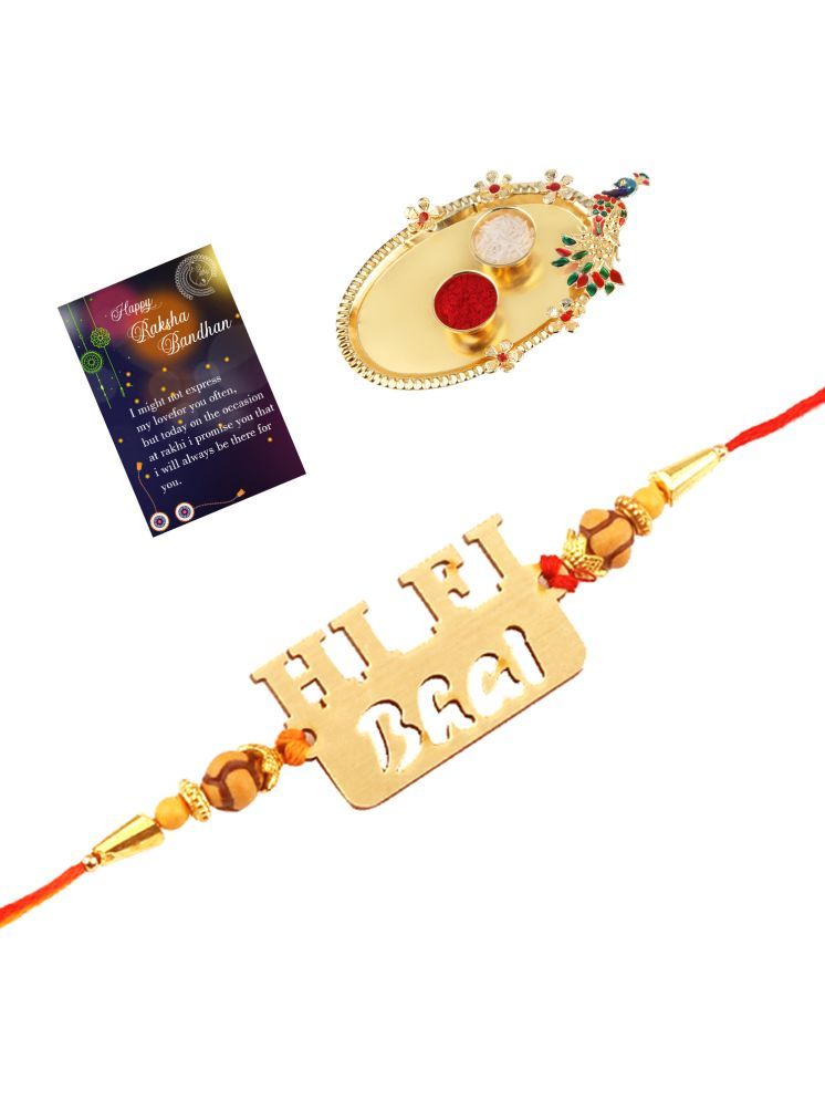     			Elegant Bhaiya Rakhi " HI-FI BHAI" Designer Pendent For Bhaiya/Brother/Bhai With Roli Chawal And 1 Greeting Card 1 Kankawati Pooja Thali