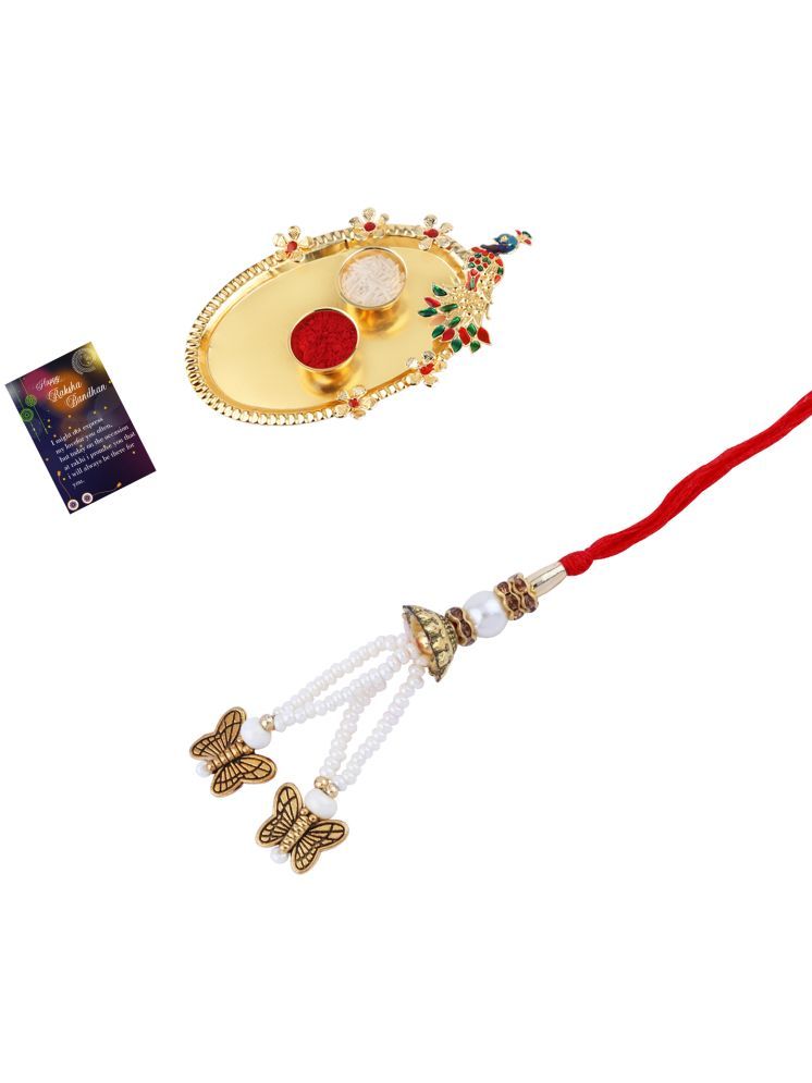     			Elegant Designe 'ButterFly' Hanging Bhabhi Rakhi With Roli Chawal And Greeting card 1 Kankawati Pooja Thali