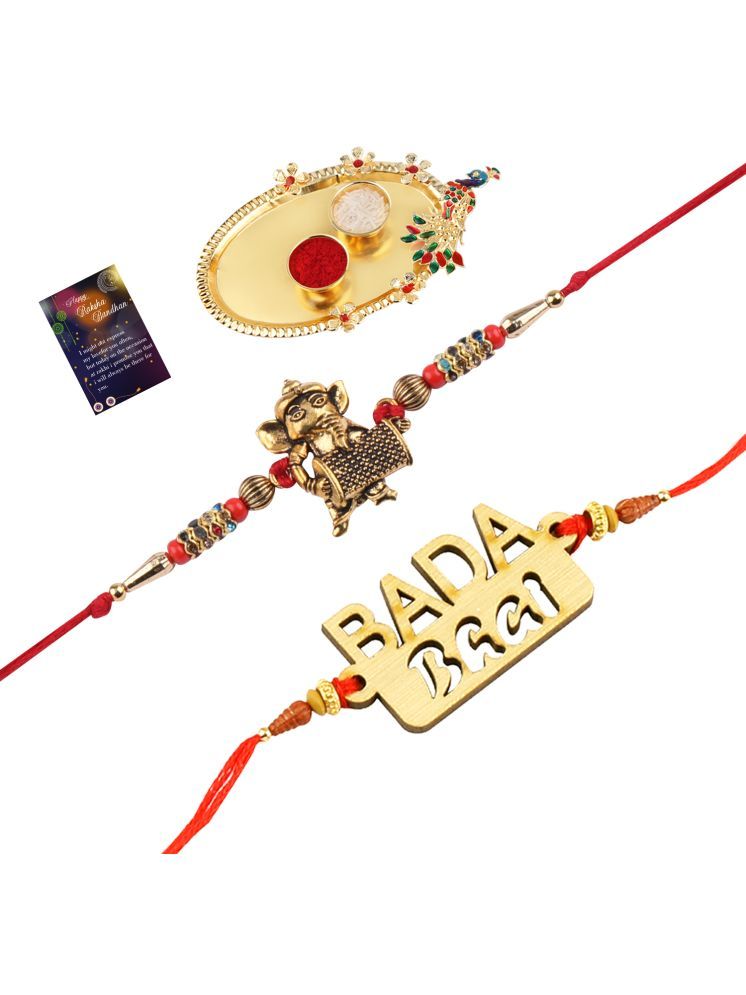     			Exclusive Bhaiya Rakhi " BADA BHAI" Designer Pendent With Designer Look"BAL GANESH"Rakhi Combo For Bhaiya With Roli Chawal And Greeting Card 1 Kankawati Pooja Thali