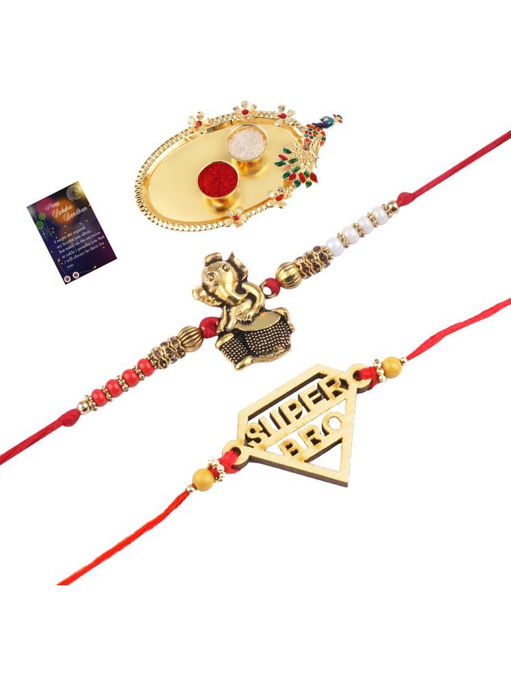     			Fashion Charm Bhaiya Rakhi " SUPER HERO" Designer Pendent With Designer Look "GANESH JI"Rakhi Combo For Bhaiya With Roli Chawal And Greeting Card 1 Kankawati Pooja Thali