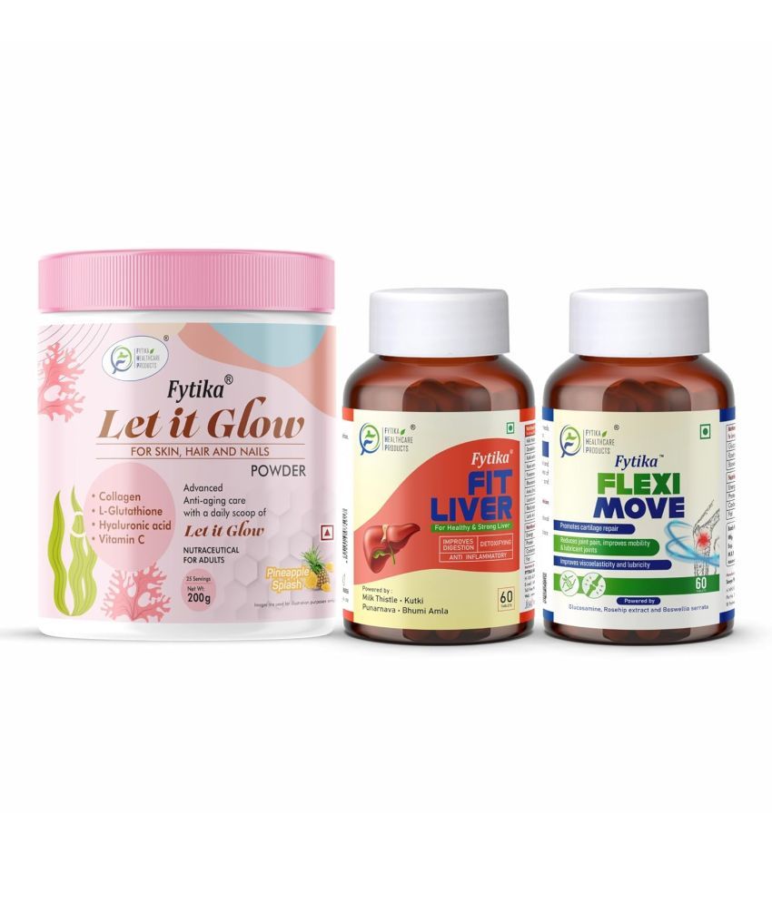     			Fytika Let it Glow Pineapple, Collagen Powder-200G + Fytika Fit Liver (Liver Detox Supplement)-60 Tabs + Fytika Flexi Move| Glucosamine, Rosehip Powder extract-60 Tabs