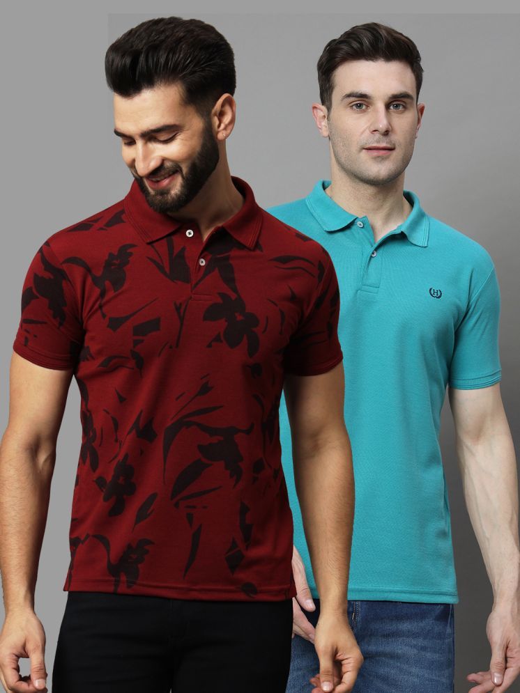     			Hushbucks Cotton Blend Regular Fit Printed Half Sleeves Men's Polo T Shirt - Maroon ( Pack of 2 )