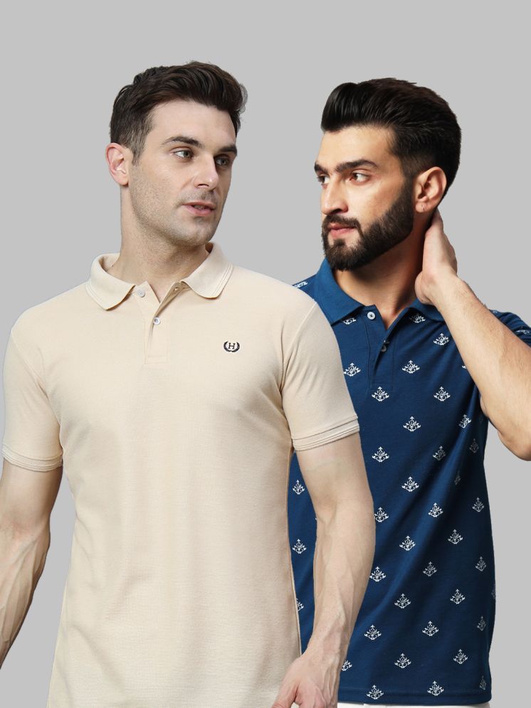     			Hushbucks Cotton Blend Regular Fit Solid Half Sleeves Men's Polo T Shirt - Beige ( Pack of 2 )