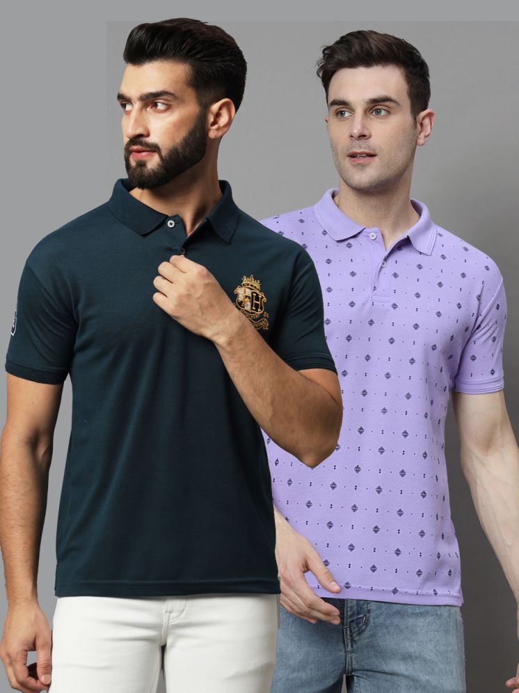     			Hushbucks Pack of 2 Cotton Blend Regular Fit Printed Half Sleeves Men's Polo T Shirt ( Dark Green )