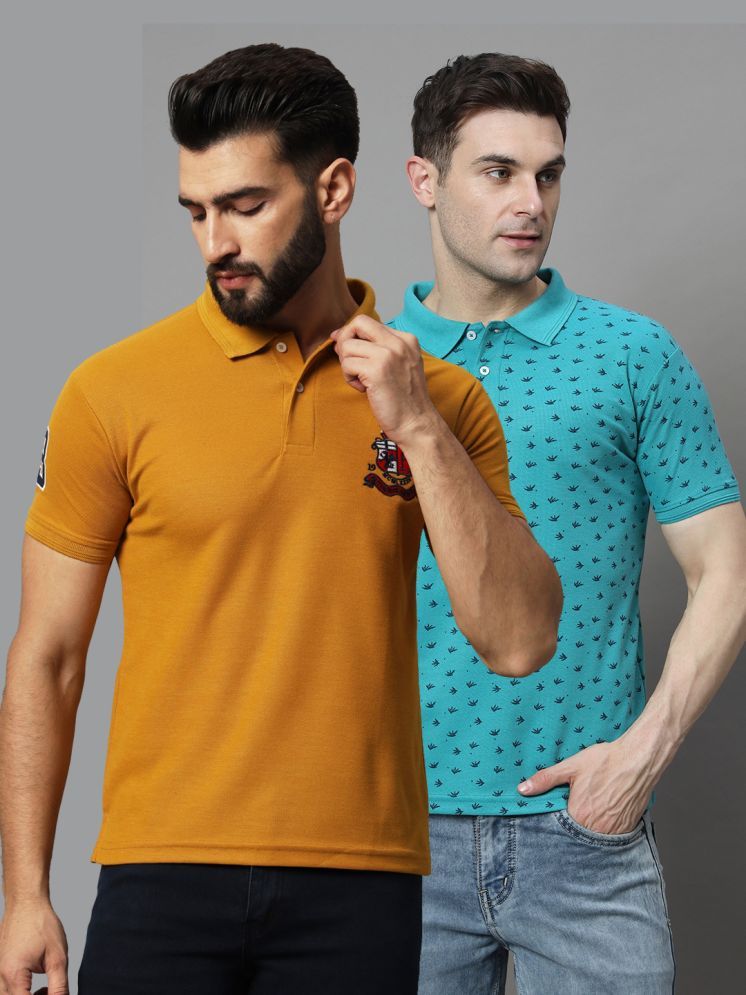     			Hushbucks Cotton Blend Regular Fit Printed Half Sleeves Men's Polo T Shirt - Mustard ( Pack of 2 )