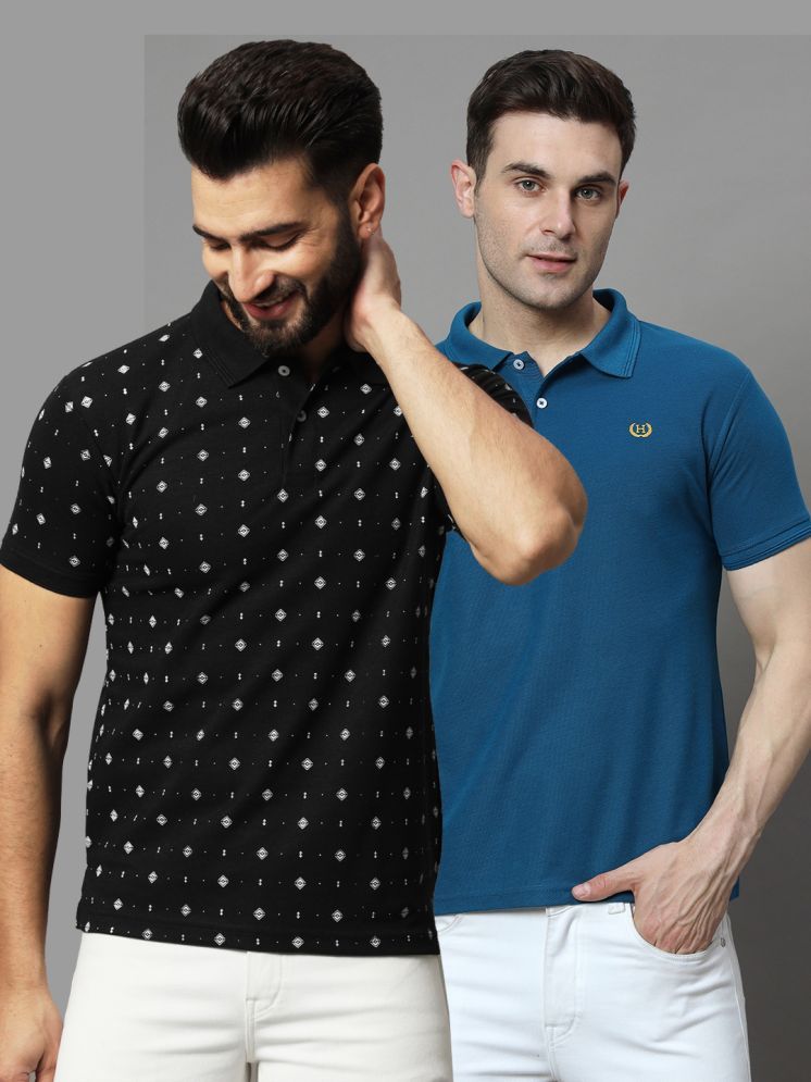     			Hushbucks Cotton Blend Regular Fit Solid Half Sleeves Men's Polo T Shirt - Black ( Pack of 2 )