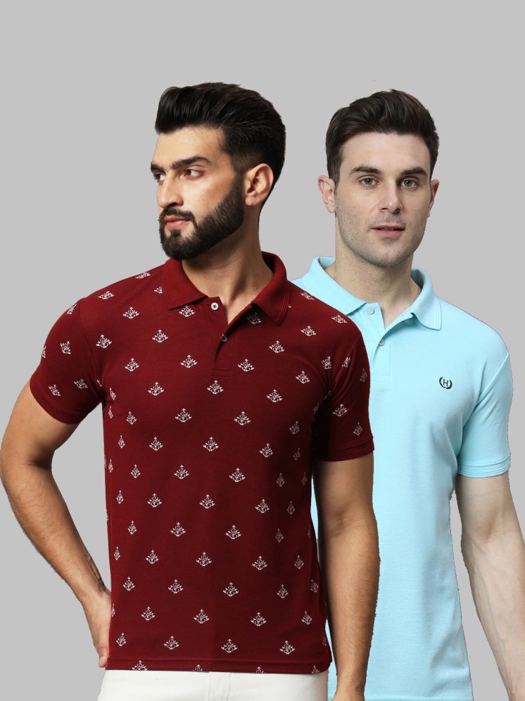     			Hushbucks Cotton Blend Regular Fit Printed Half Sleeves Men's Polo T Shirt - Maroon ( Pack of 2 )