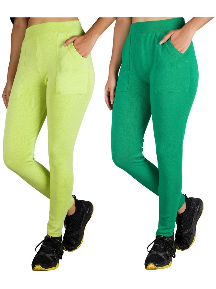     			KARARO JEGGINGS - Cotton Blend Skinny Fit Fluorescent Green Women's Jeggings ( Pack of 2 )